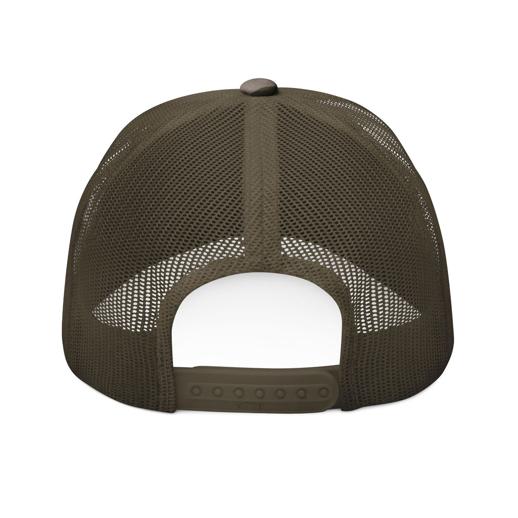 Camo Trucker Hat — Embroidered Flaming Headphones Patch - The LW Shop