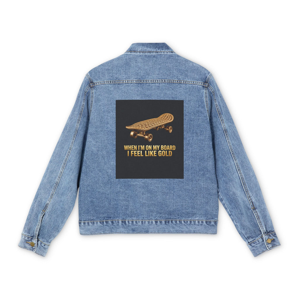 Denim Jacket — Skateboard Gold Back Patch ‘When I’m On My Board I Feel Like Gold’ - The LW Shop