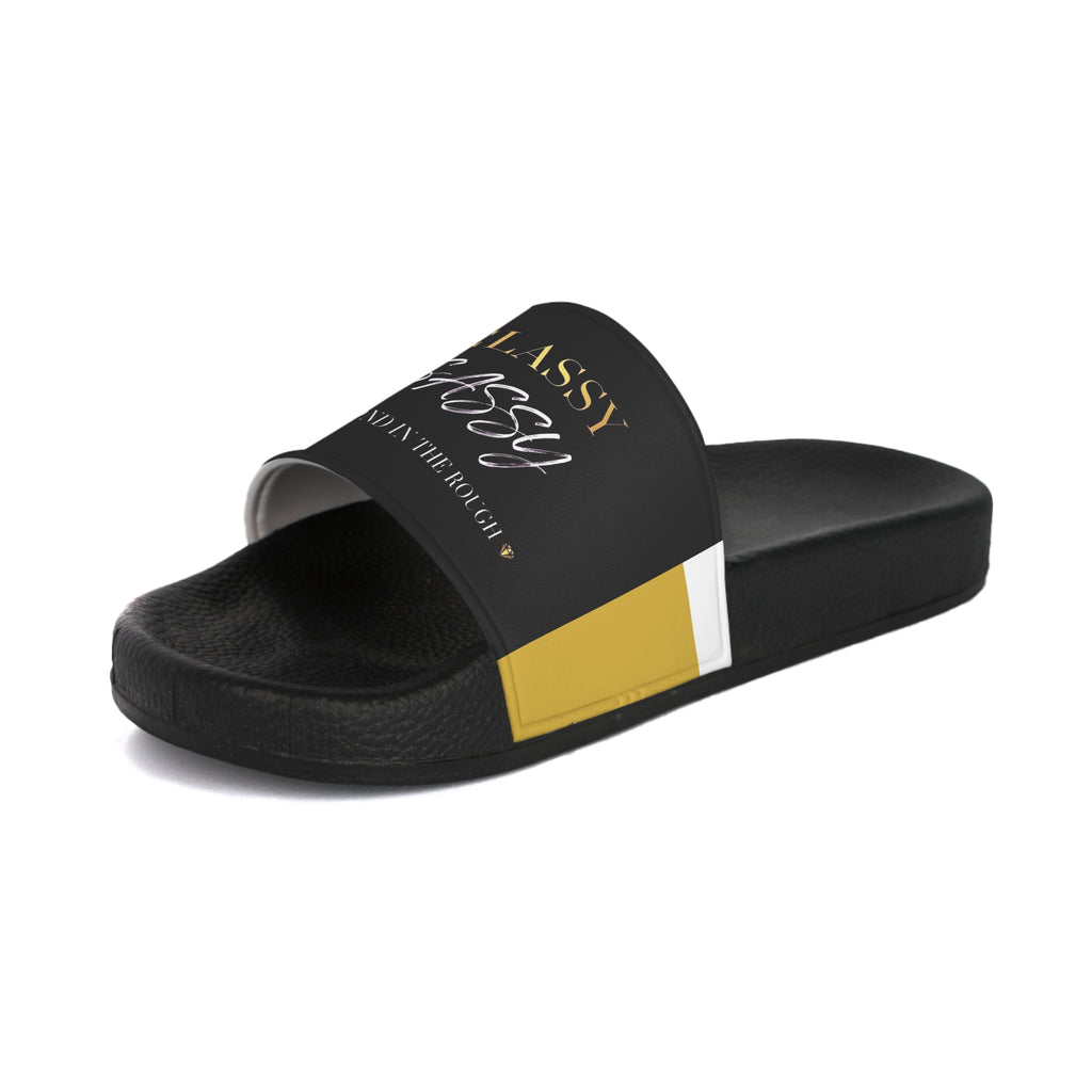 Classy Sassy Women’s Slide Sandals — Black and Gold Casual Pool Slides - The LW Shop