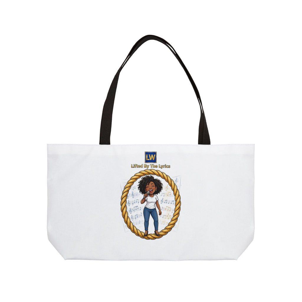 Singing Lady Weekender Tote Bag — "Lifted by the Lord" Afro Woman Canvas Travel Tote