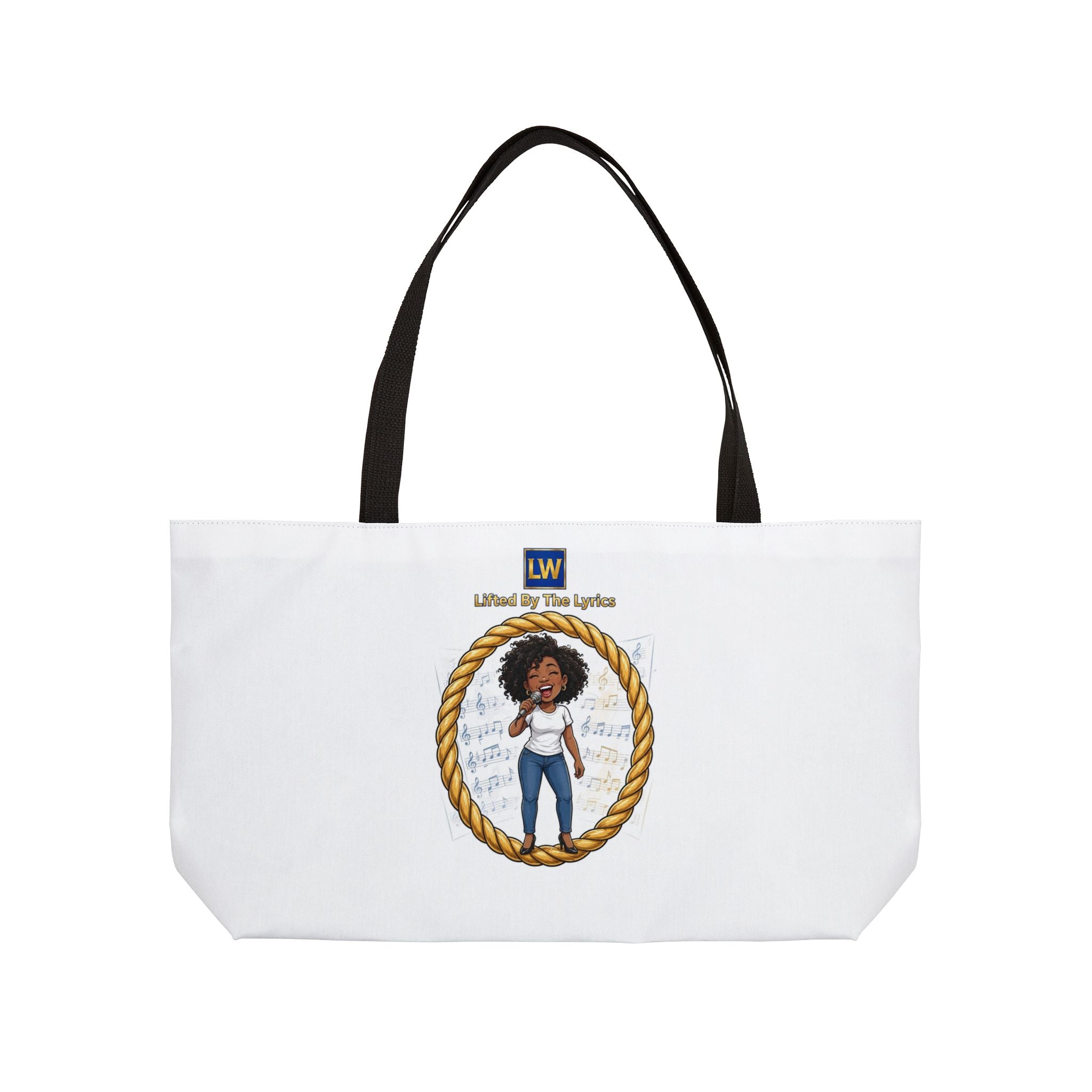 Singing Lady Weekender Tote Bag — "Lifted by the Lord" Afro Woman Canvas Travel Tote