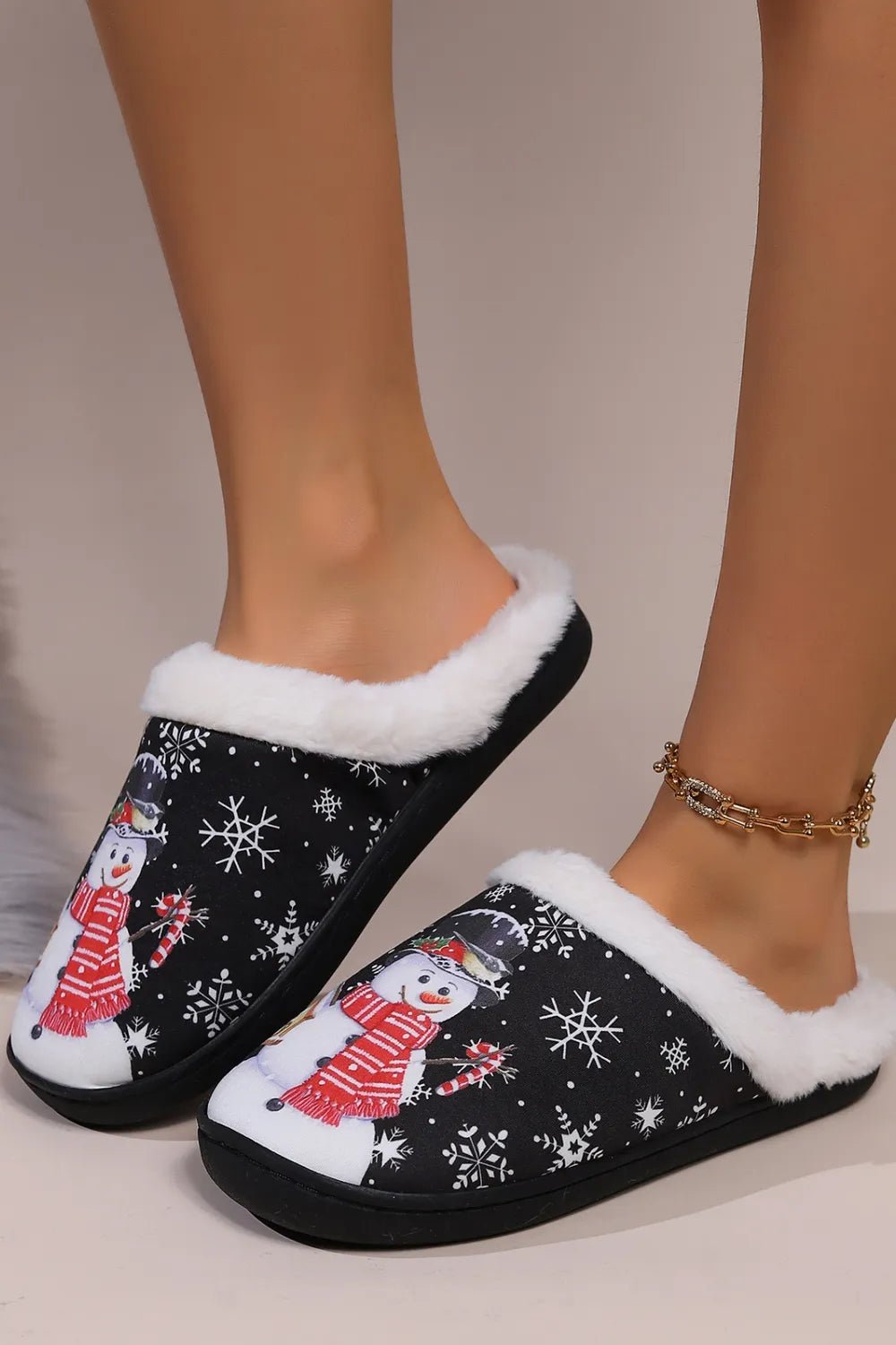 Snowman Round Toe Faux Fur Slippers - The LW Shop