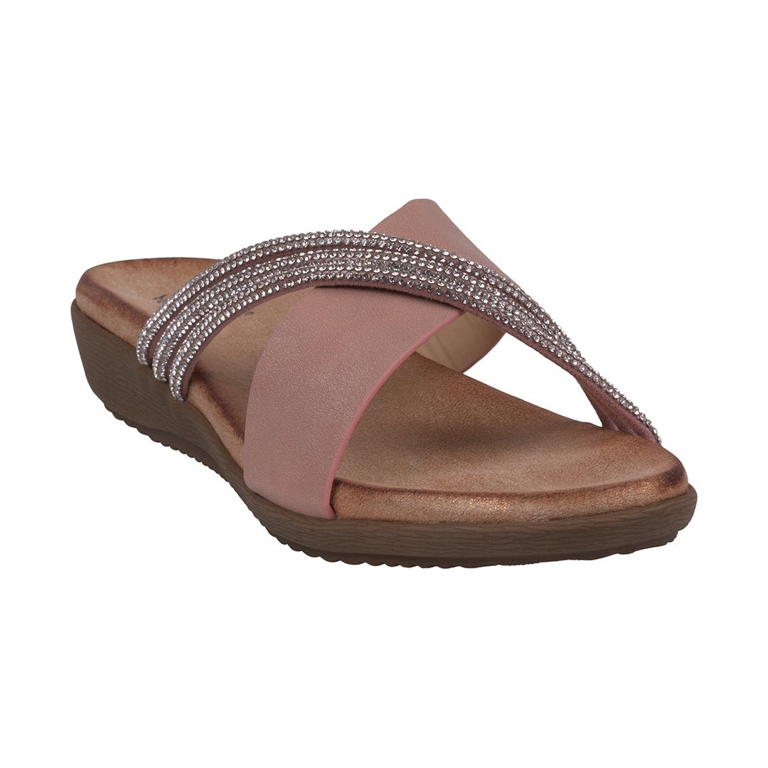 Women's Iris Blush Embellished Asymmetrical Flat Sandals - The LW Shop