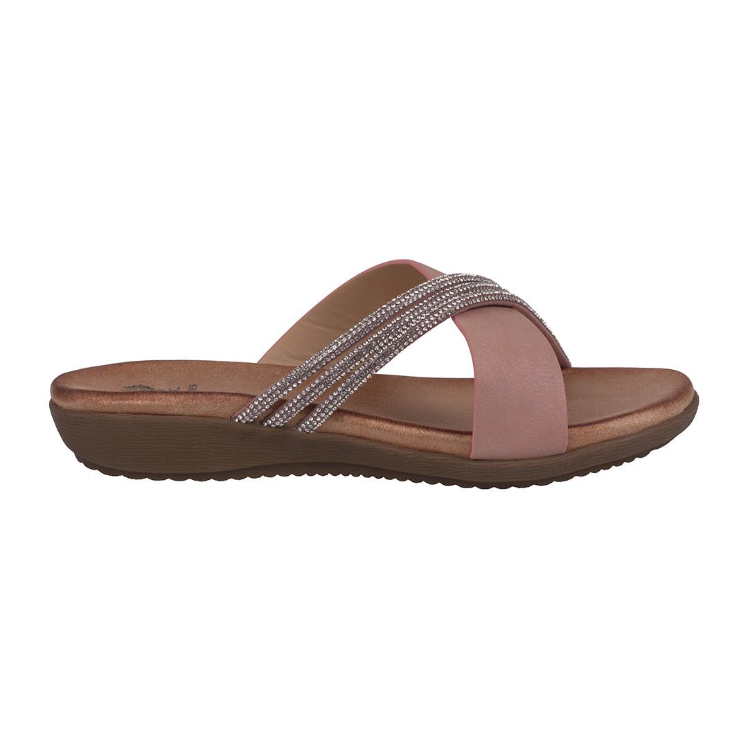 Women's Iris Blush Embellished Asymmetrical Flat Sandals - The LW Shop