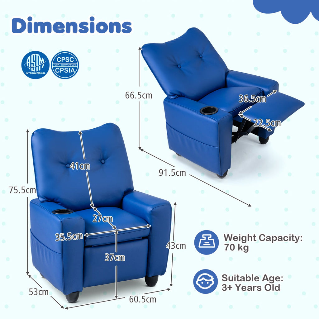 Kids Recliner Chair with Cup Holder and Adjustable Backrest - The LW Shop