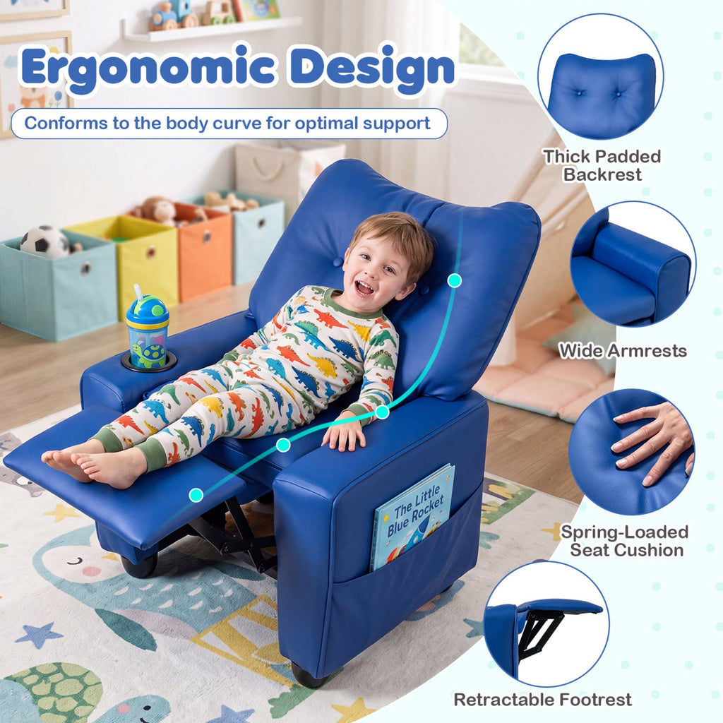 Kids Recliner Chair with Cup Holder and Adjustable Backrest - The LW Shop