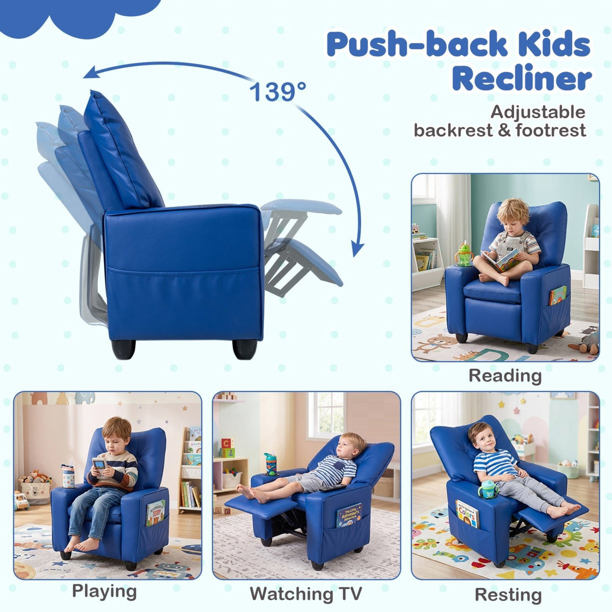Kids Recliner Chair with Cup Holder and Adjustable Backrest - The LW Shop