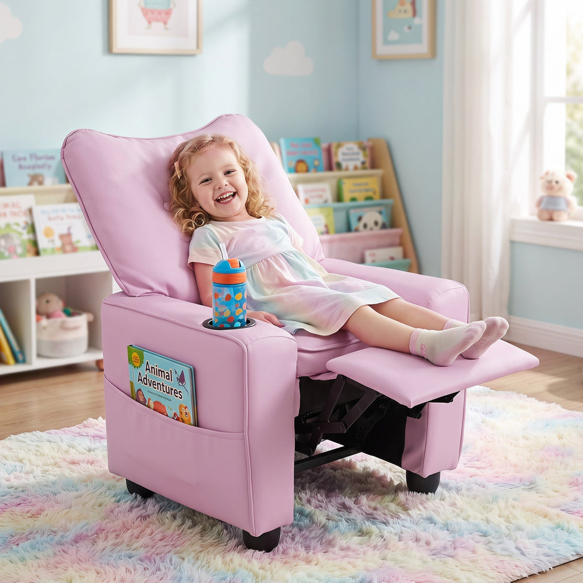 Kids Recliner Chair with Cup Holder and Adjustable Backrest - The LW Shop