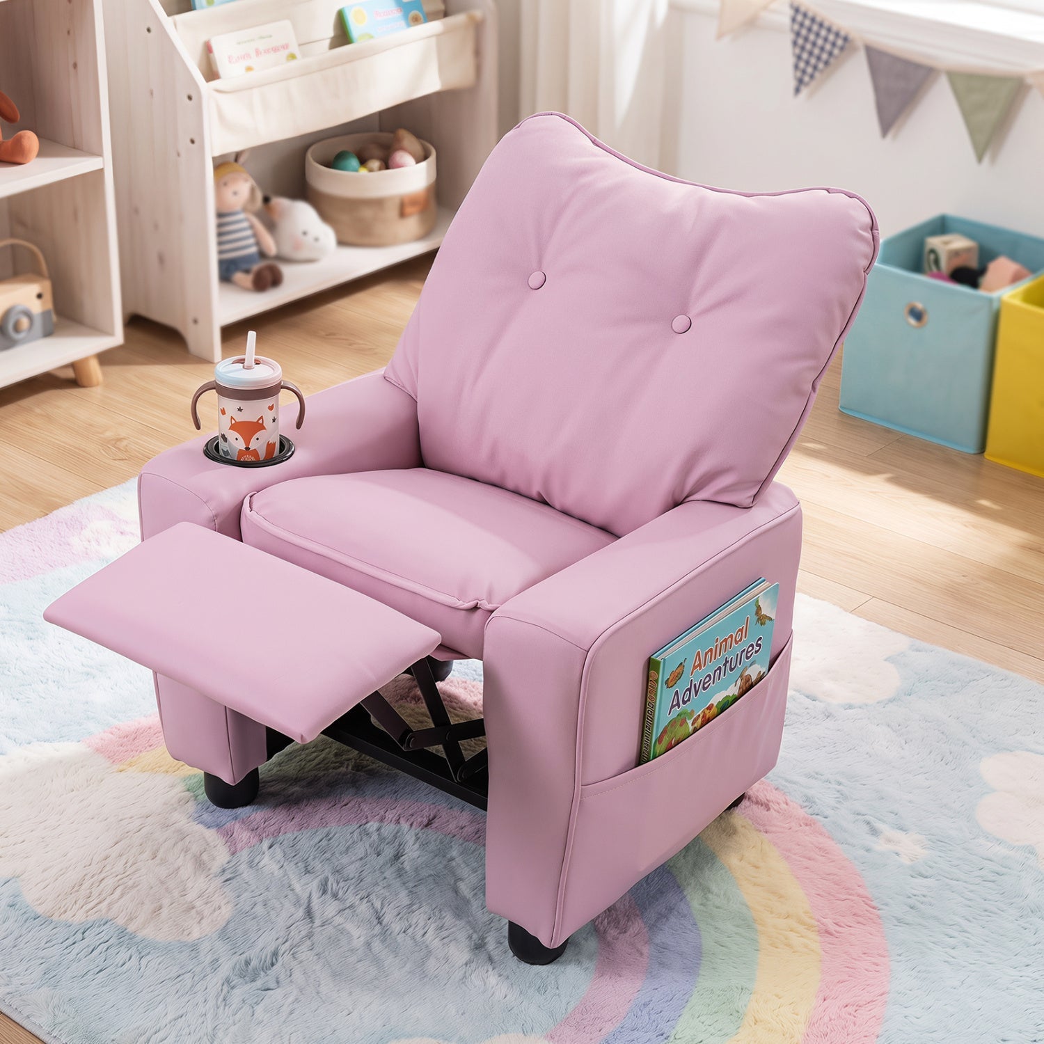 Kids Recliner Chair with Cup Holder and Adjustable Backrest - The LW Shop