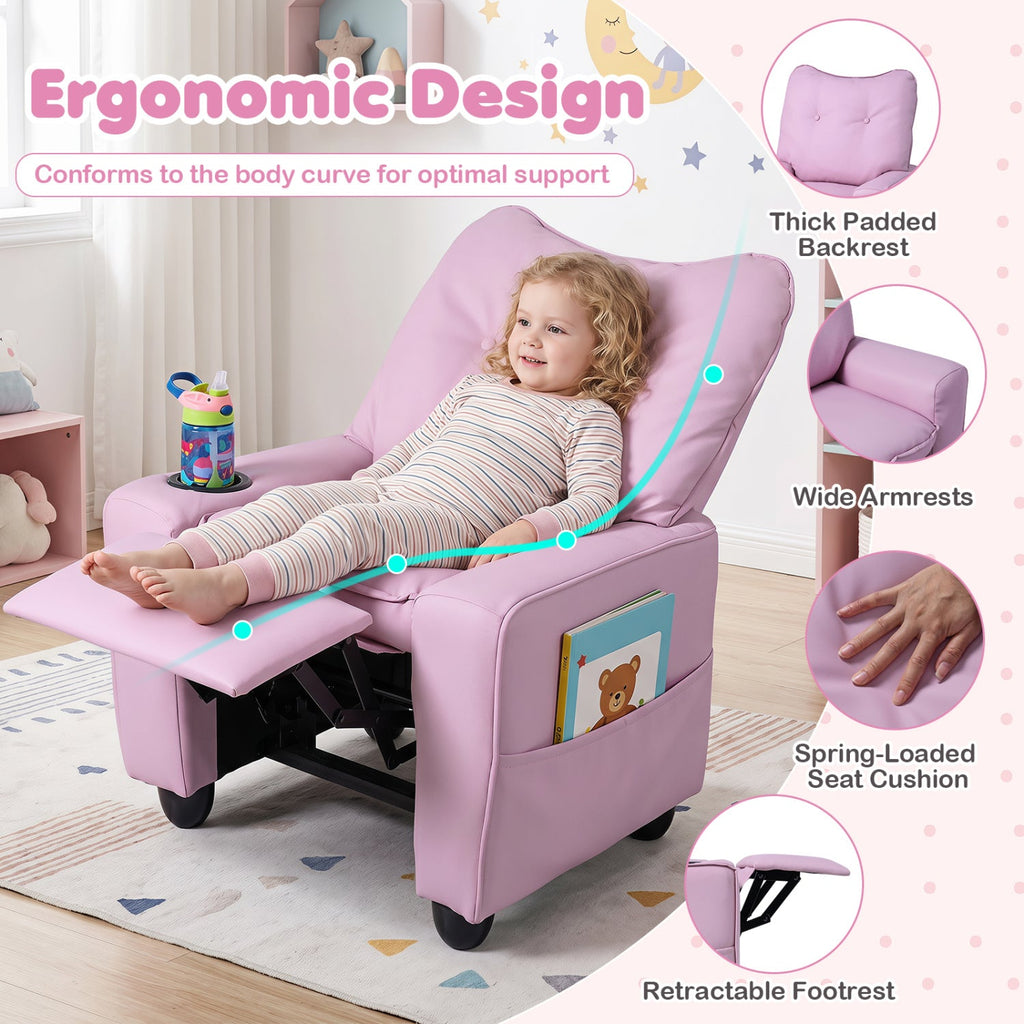 Kids Recliner Chair with Cup Holder and Adjustable Backrest - The LW Shop