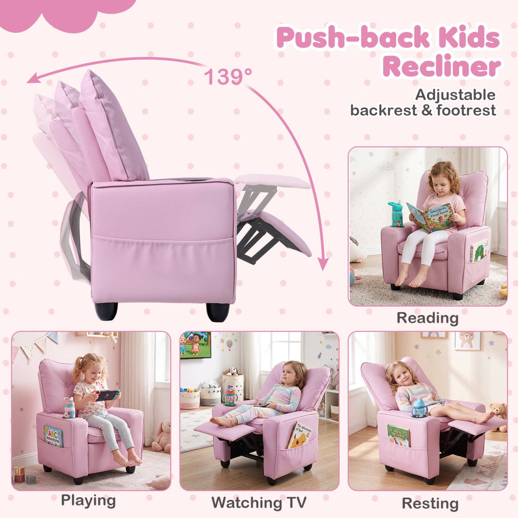 Kids Recliner Chair with Cup Holder and Adjustable Backrest - The LW Shop