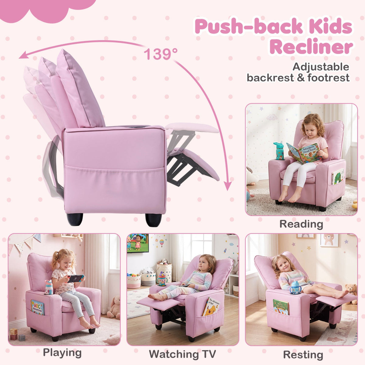 Kids Recliner Chair with Cup Holder and Adjustable Backrest - The LW Shop