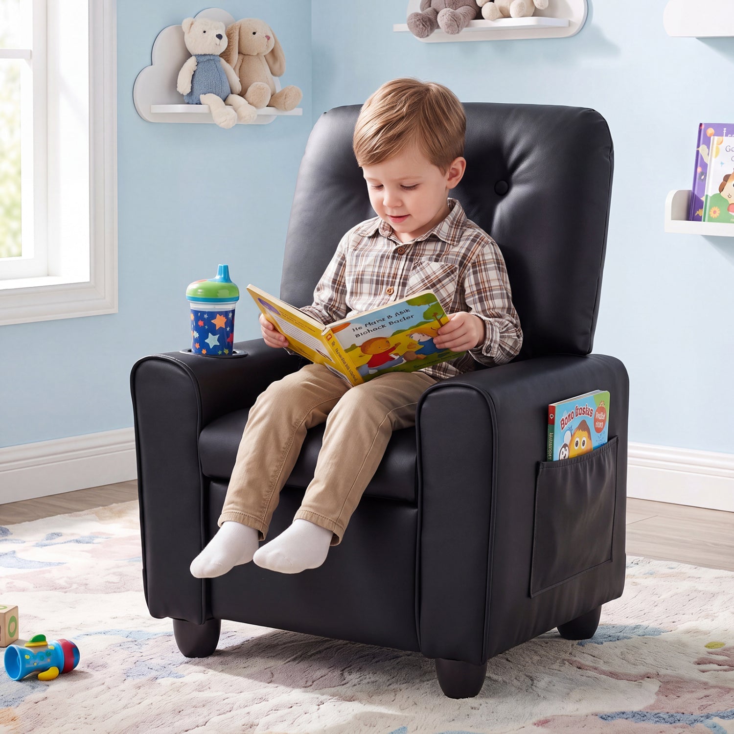 Kids Recliner Chair with Cup Holder & Adjustable Backrest - The LW Shop