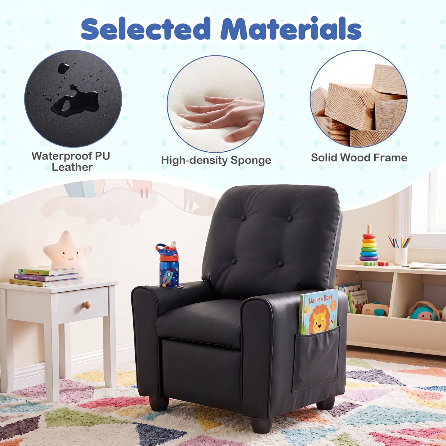 Kids Recliner Chair with Cup Holder & Adjustable Backrest - The LW Shop