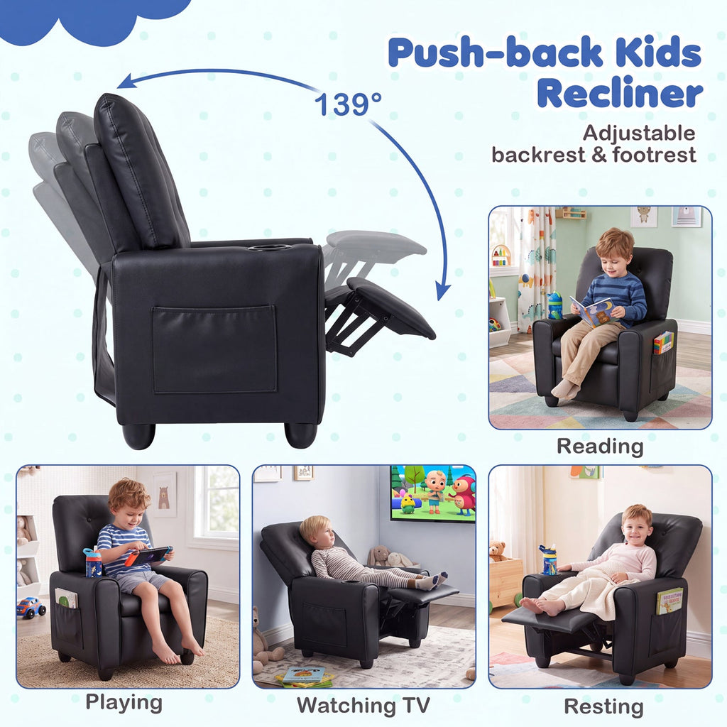 Kids Recliner Chair with Cup Holder & Adjustable Backrest - The LW Shop