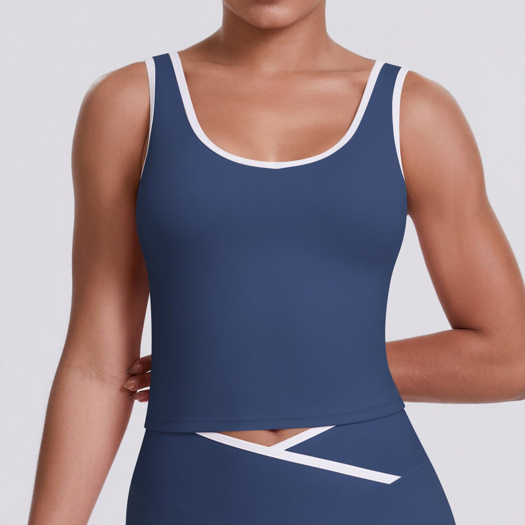 Tight Nude Feel Contrast Color Sports Back Shaping Women Backless Yoga Vest Tennis Workout Clothes Outer Wear Sports Top - The LW Shop