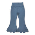 High waist blue cotton scallop kids girls flare pants - The LW Shop