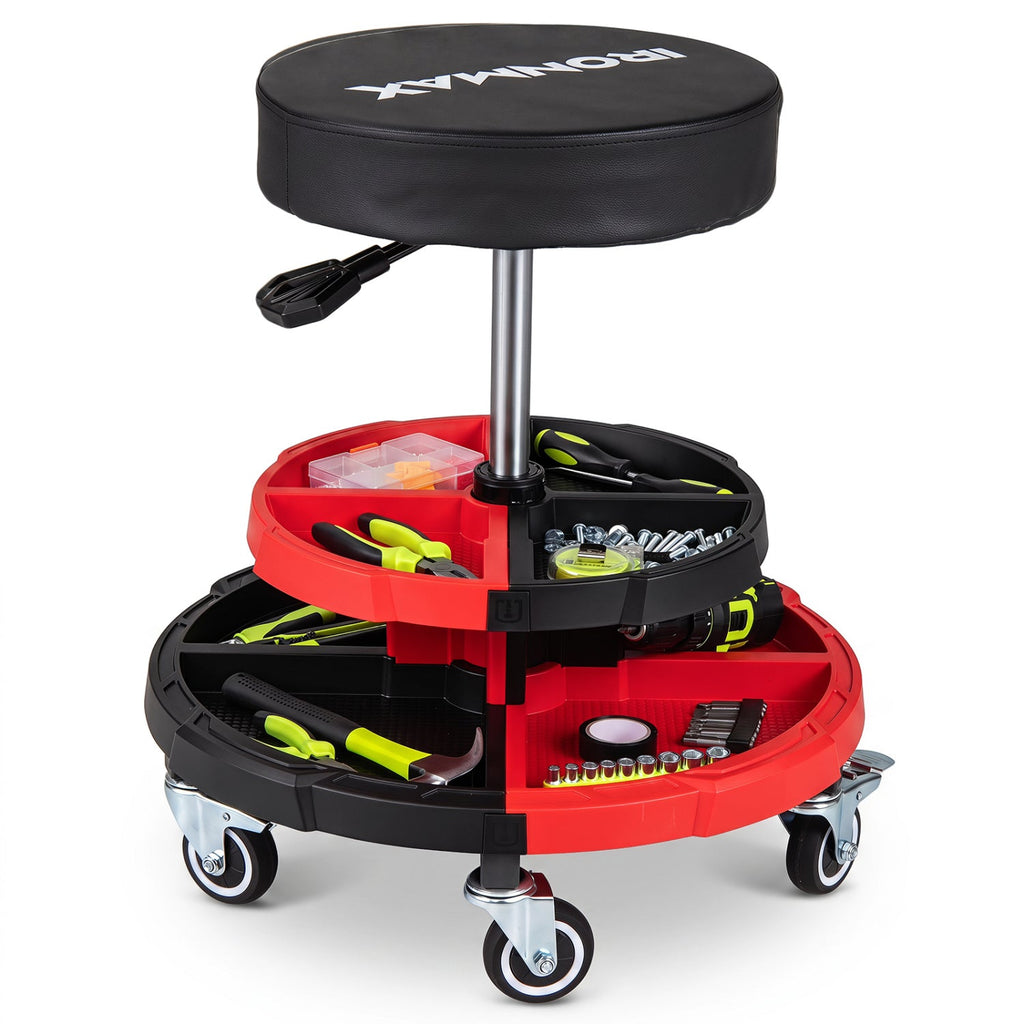 Rolling Mechanic Stool with Adjustable Height and Tool Trays - The LW Shop