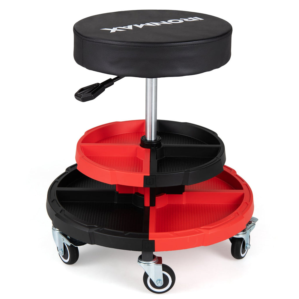 Rolling Mechanic Stool with Adjustable Height and Tool Trays - The LW Shop