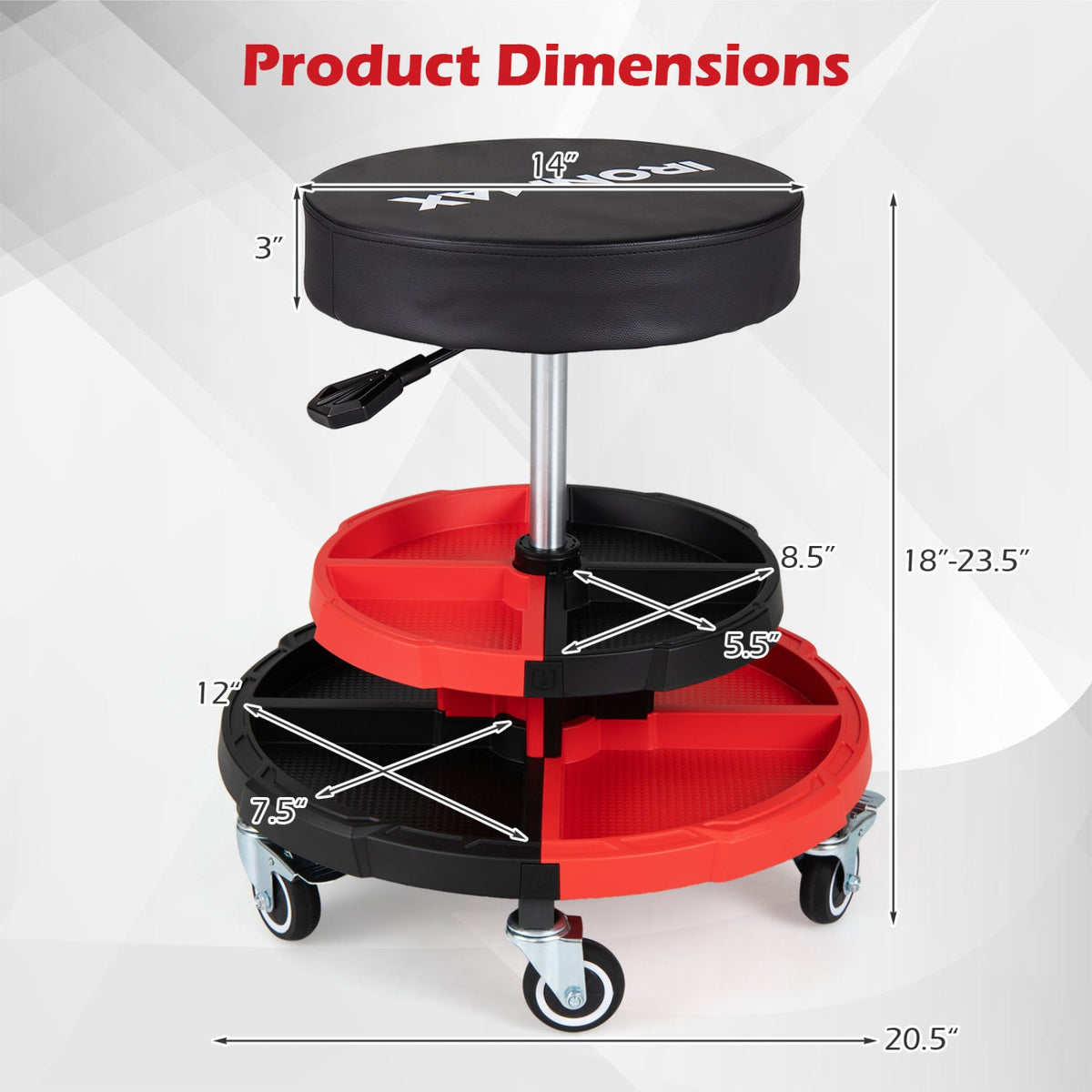 Rolling Mechanic Stool with Adjustable Height and Tool Trays - The LW Shop