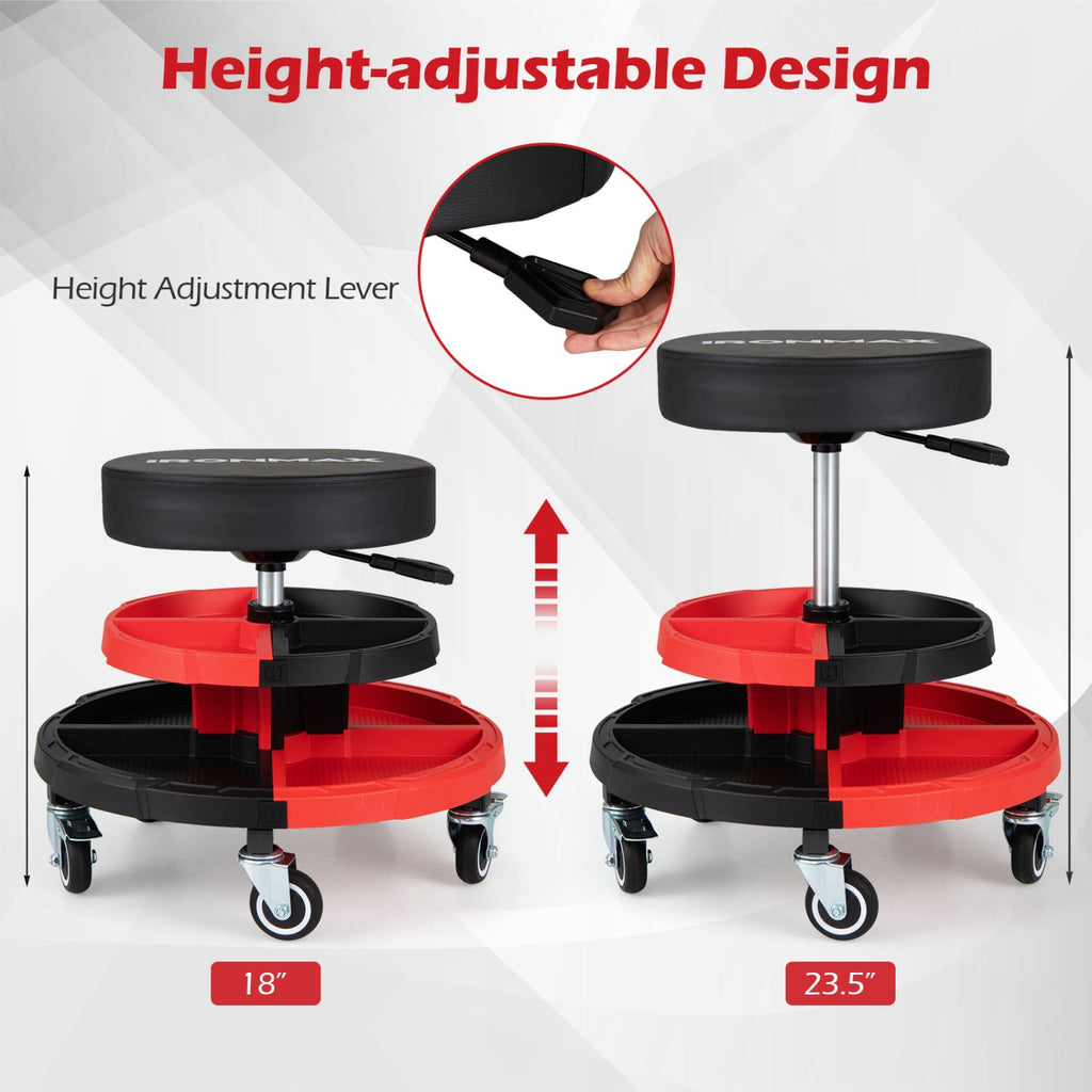 Rolling Mechanic Stool with Adjustable Height and Tool Trays - The LW Shop