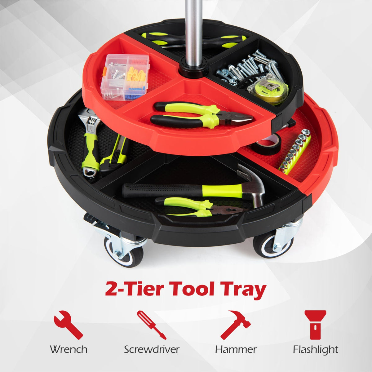 Rolling Mechanic Stool with Adjustable Height and Tool Trays - The LW Shop