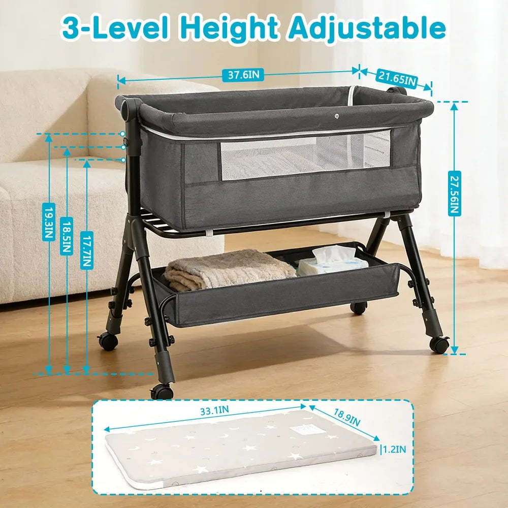 Portable Baby Bassinet Bedside Sleeper With 360 Degree Mesh Window