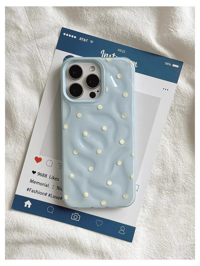 Fundas de teléfono con textura de lunares y pliegues de amor para iPhone 15 16 Pro Max Funda 13 14 Pro de silicona suave a prueba de golpes y a la moda