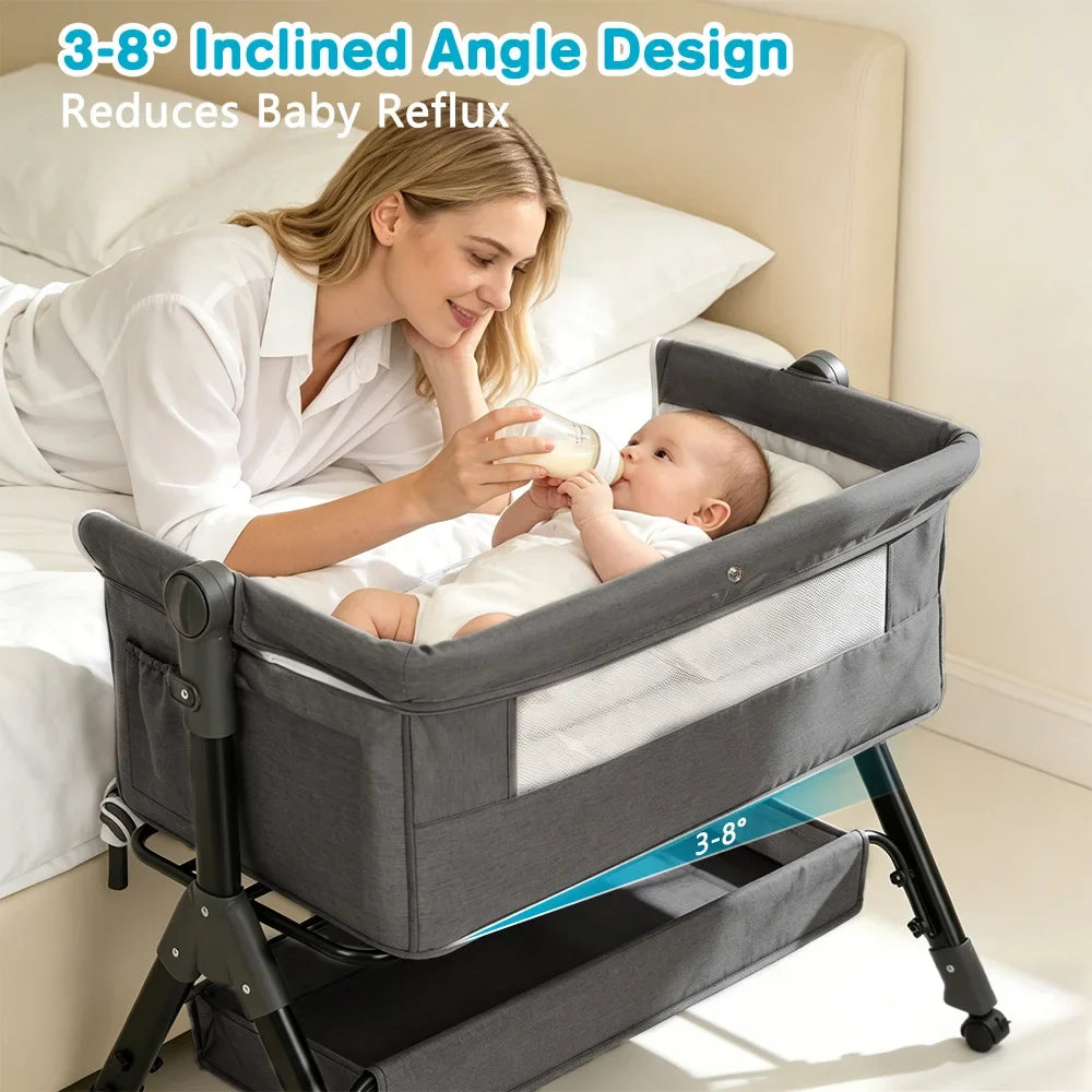 Portable Baby Bassinet Bedside Sleeper With 360 Degree Mesh Window