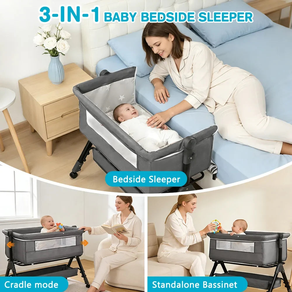 Portable Baby Bassinet Bedside Sleeper With 360 Degree Mesh Window