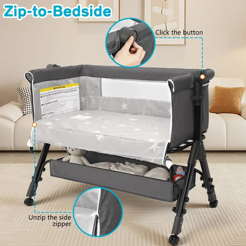 Portable Baby Bassinet Bedside Sleeper With 360 Degree Mesh Window