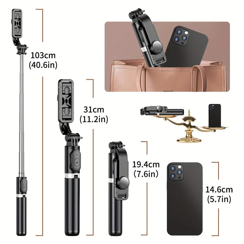 Retractable Selfie Stick Floor Tripod For Live Streaming With Remote