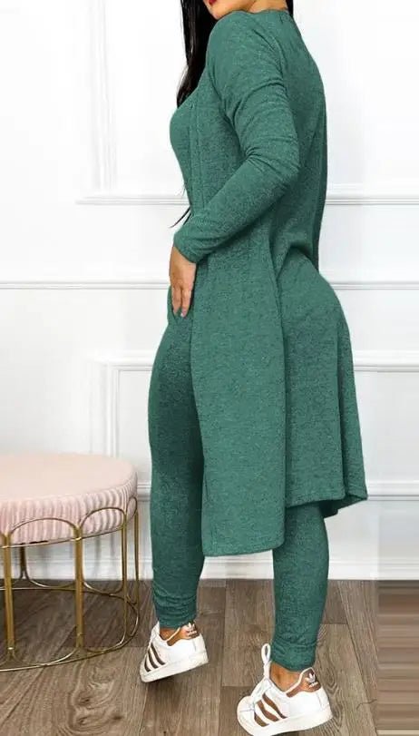 Two Piece Set Women Outfit 2023 Spring Fashion Drawstring Pocket Design U-Neck Sleeveless Skinny Jumpsuit & Long Sleeve Coat Set - The LW Shop