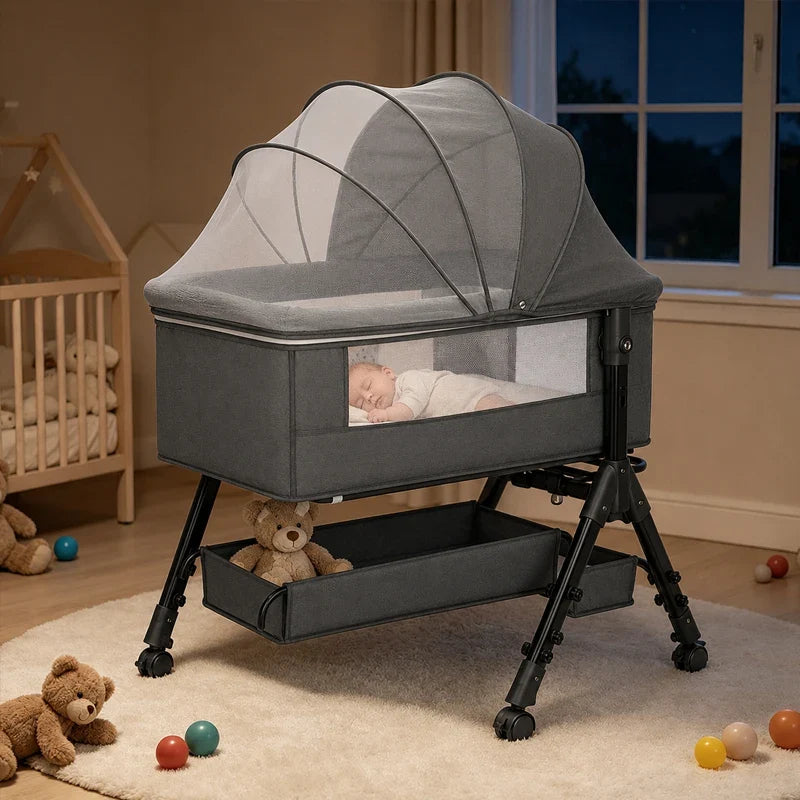 Portable Baby Bassinet Bedside Sleeper With 360 Degree Mesh Window