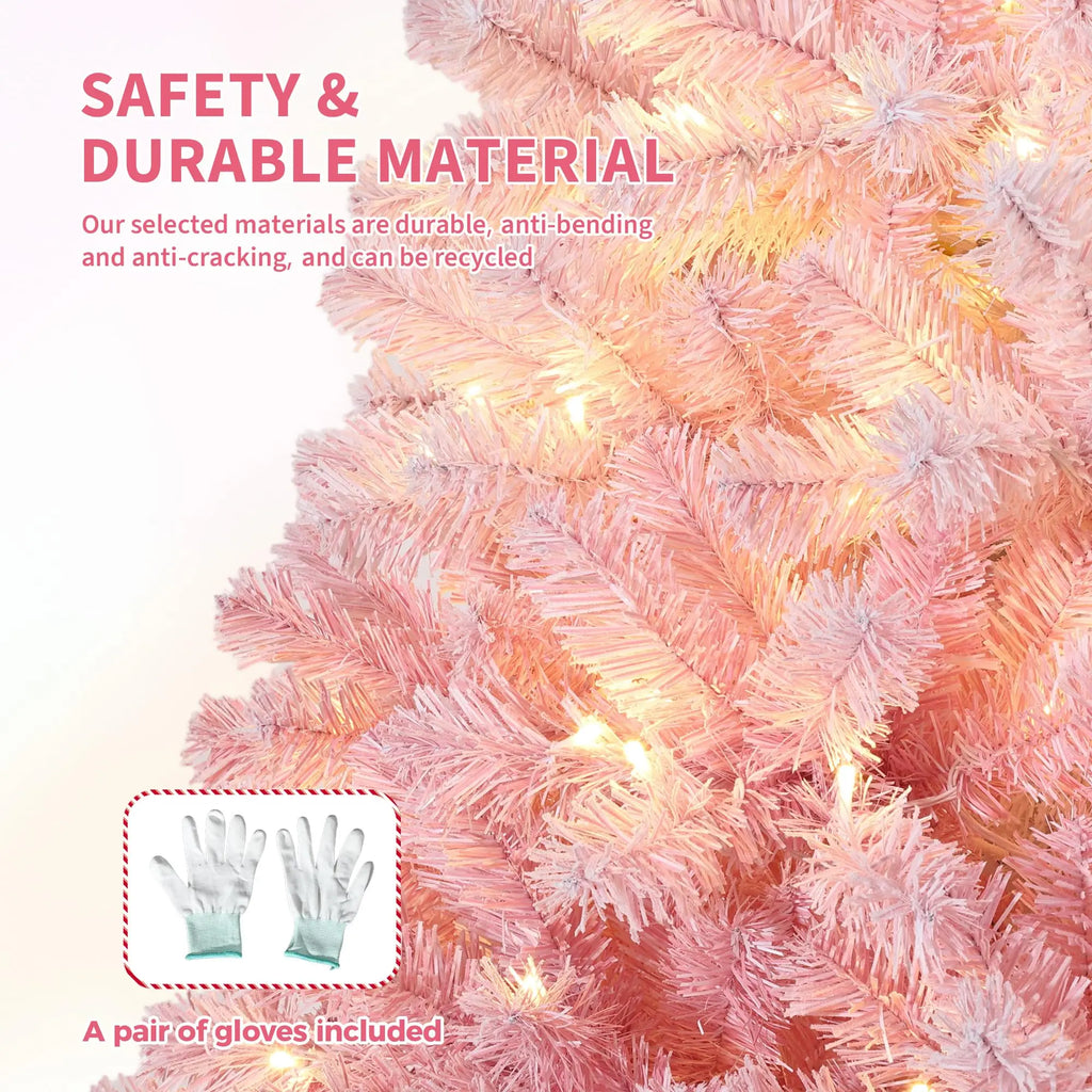4.5 ft Prelit Artificial Christmas Tree with 100 RGB & Warm White Lights, Pre-Lit Snow Flocked Christmas Tree, Foldable Base for Home Office Party Holiday Decor - The LW Shop