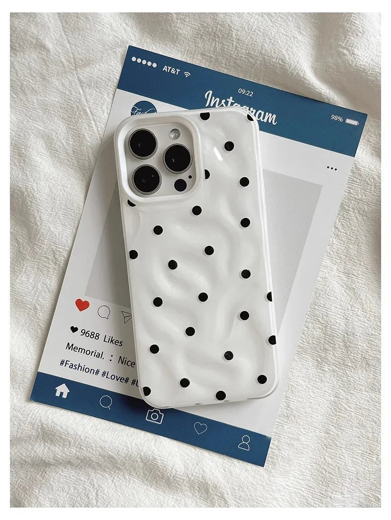 Fundas de teléfono con textura de lunares y pliegues de amor para iPhone 15 16 Pro Max Funda 13 14 Pro de silicona suave a prueba de golpes y a la moda