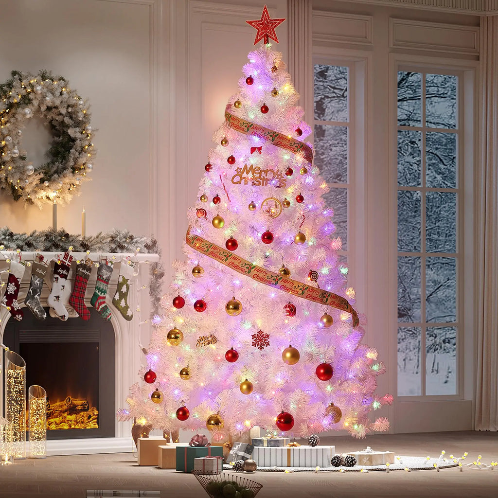 4.5 ft Prelit Artificial Christmas Tree with 100 RGB & Warm White Lights, Pre-Lit Snow Flocked Christmas Tree, Foldable Base for Home Office Party Holiday Decor - The LW Shop