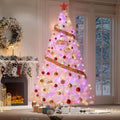 4.5 ft Prelit Artificial Christmas Tree with 100 RGB & Warm White Lights, Pre-Lit Snow Flocked Christmas Tree, Foldable Base for Home Office Party Holiday Decor - The LW Shop