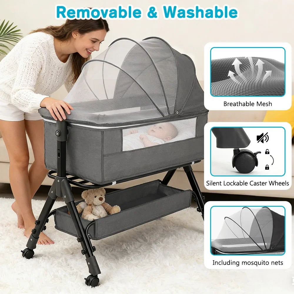 Portable Baby Bassinet Bedside Sleeper With 360 Degree Mesh Window