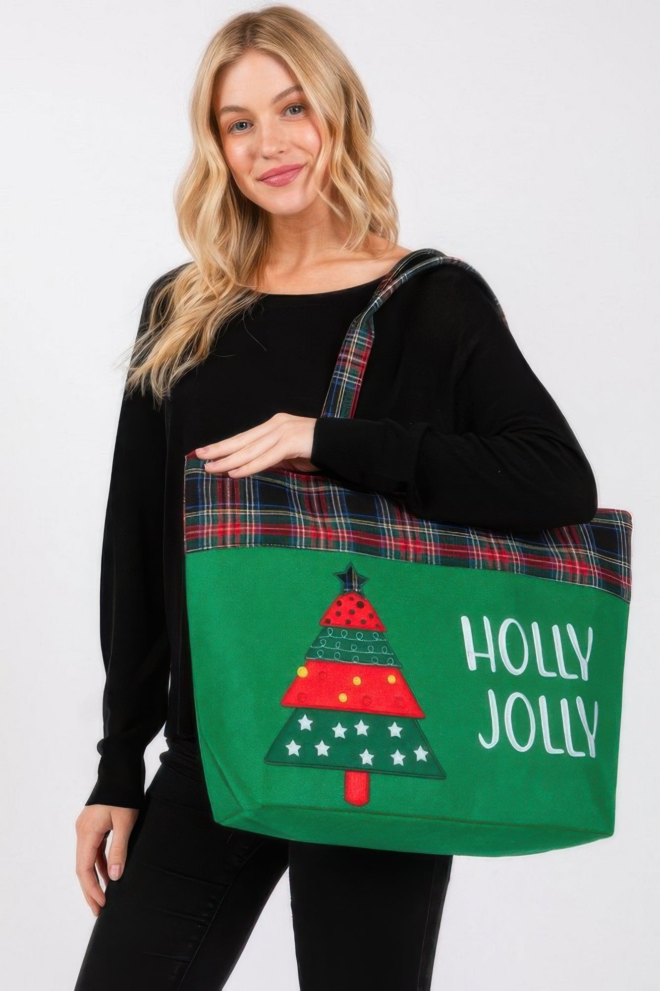 Holly Jolly Letter Christmastree Christmas Totebag - The LW Shop