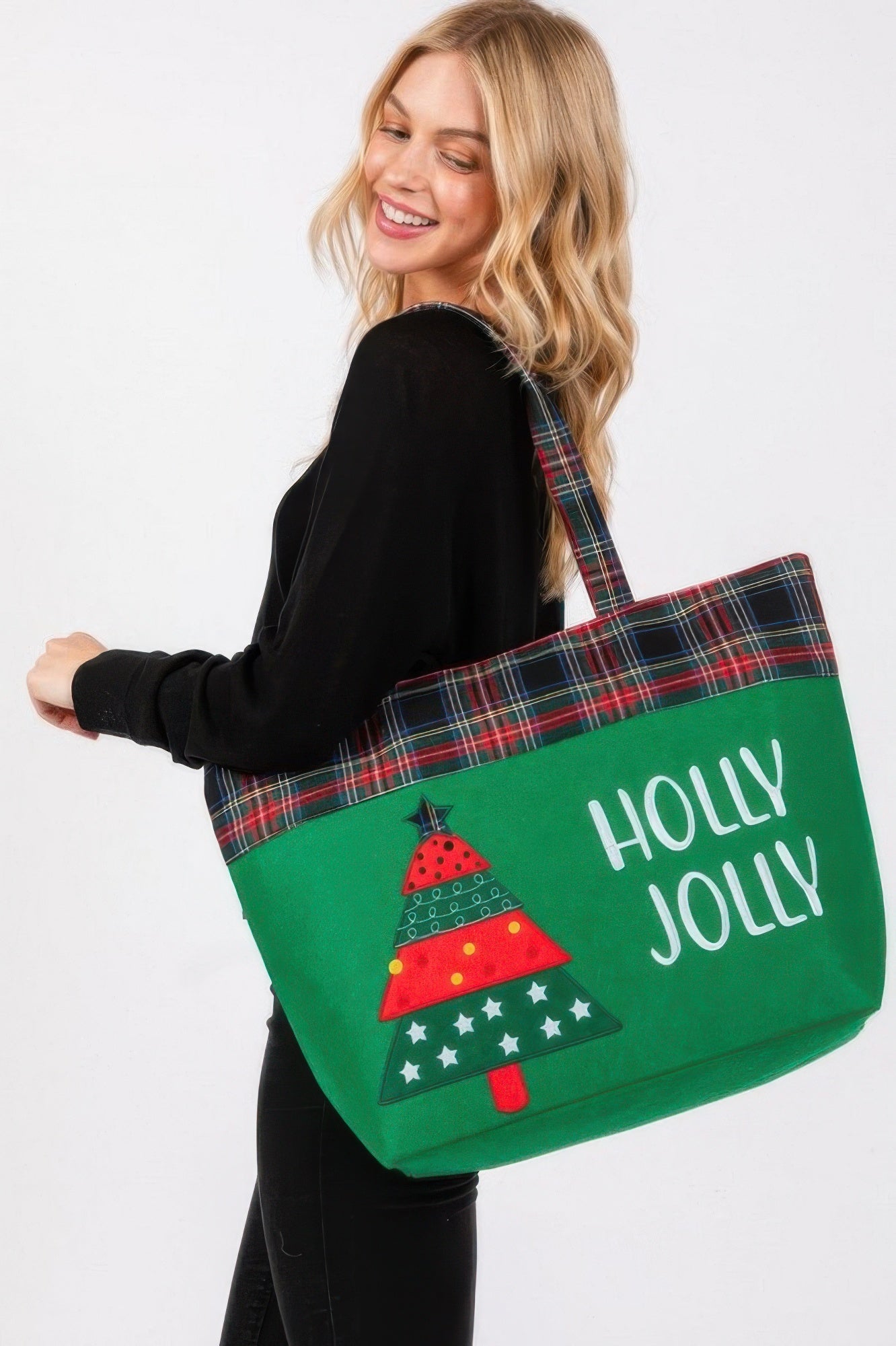 Holly Jolly Letter Christmastree Christmas Totebag - The LW Shop