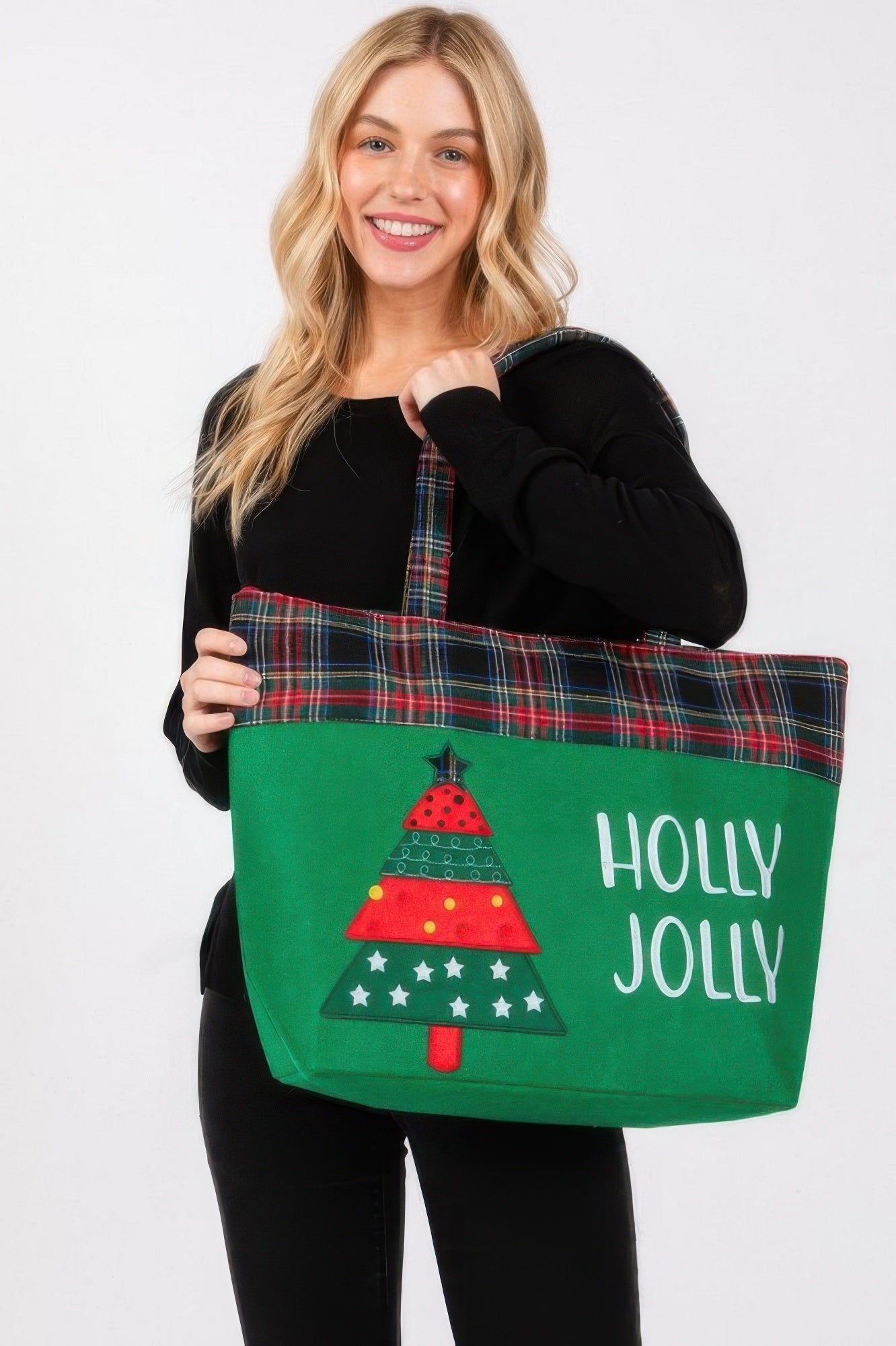 Holly Jolly Letter Christmastree Christmas Totebag - The LW Shop