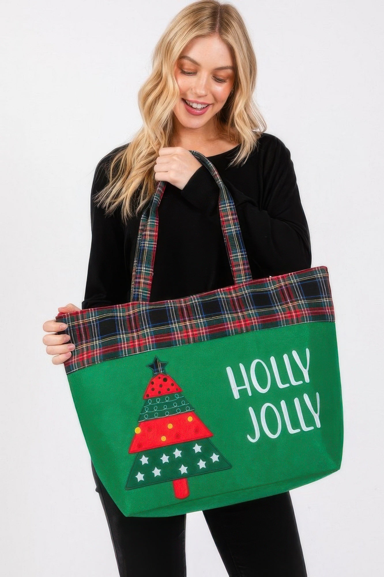 Holly Jolly Letter Christmastree Christmas Totebag - The LW Shop