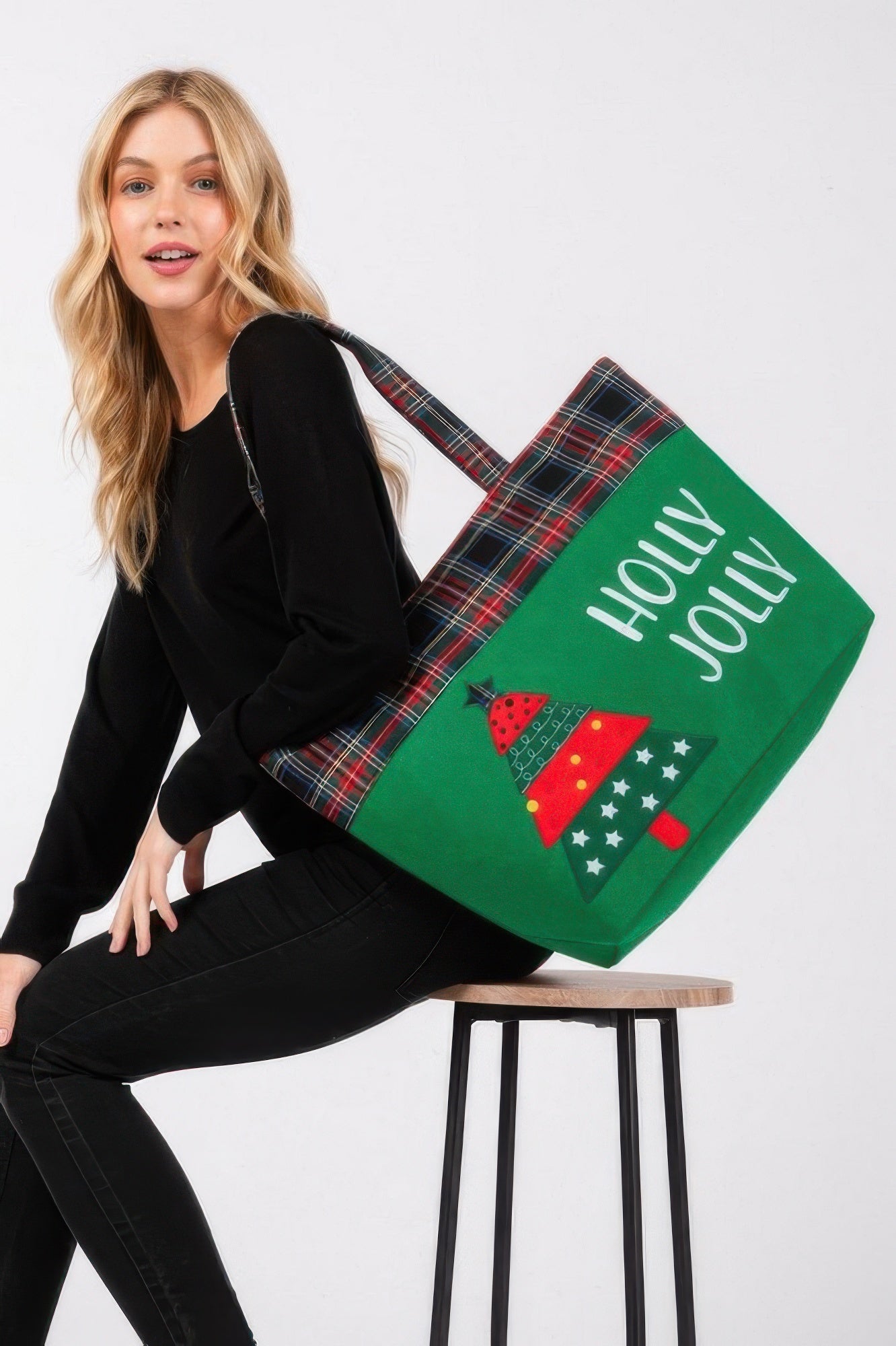 Holly Jolly Letter Christmastree Christmas Totebag - The LW Shop