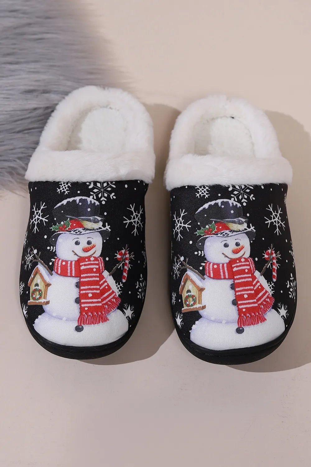 Snowman Round Toe Faux Fur Slippers - The LW Shop