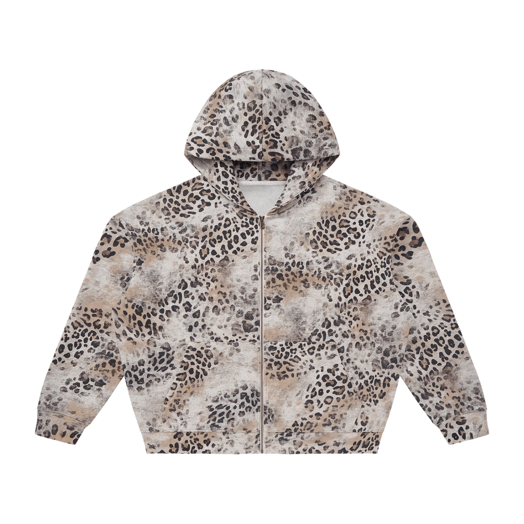 Unisex Vintage Wash Leopard Full Zip Hoodie - The LW Shop