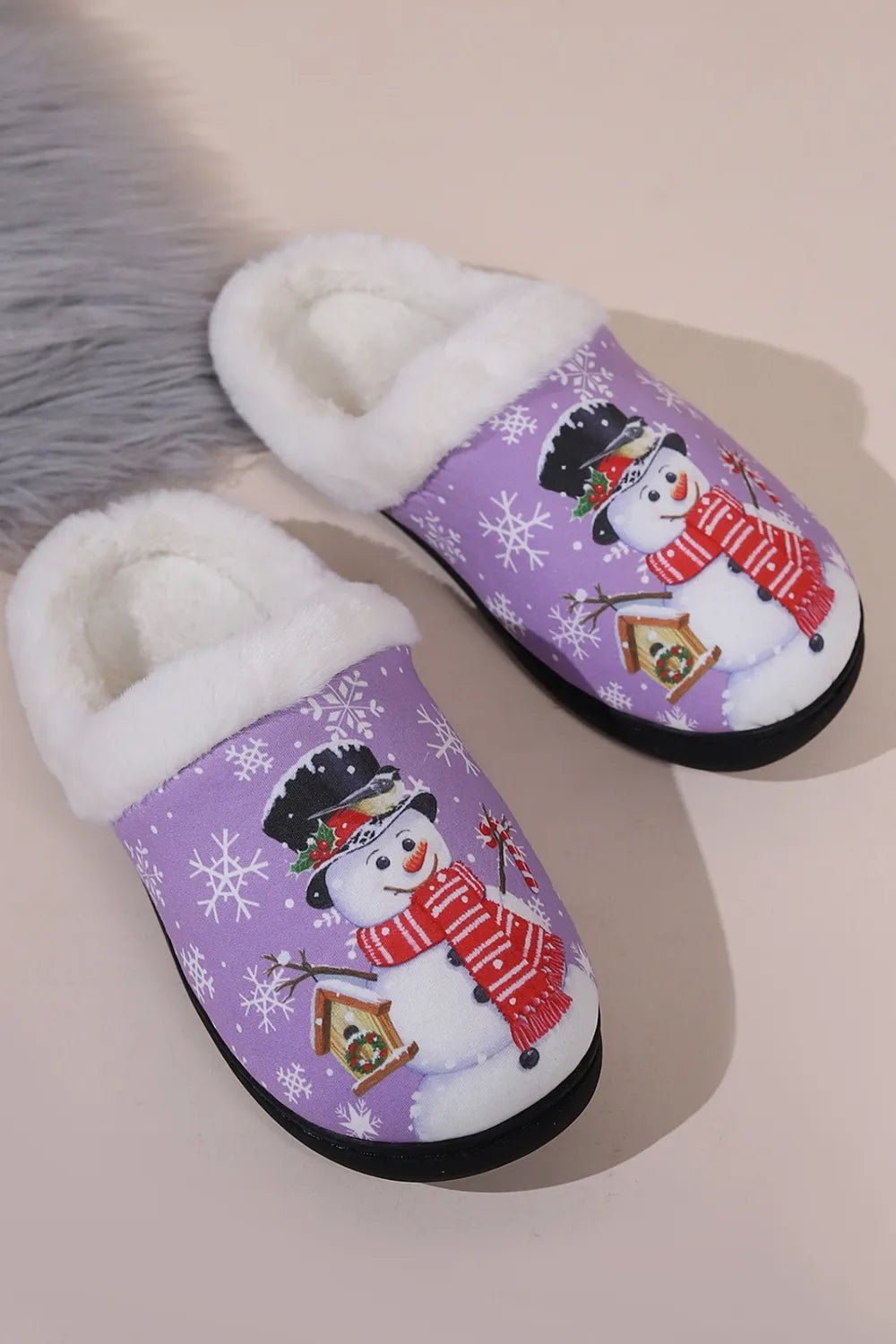 Snowman Round Toe Faux Fur Slippers - The LW Shop