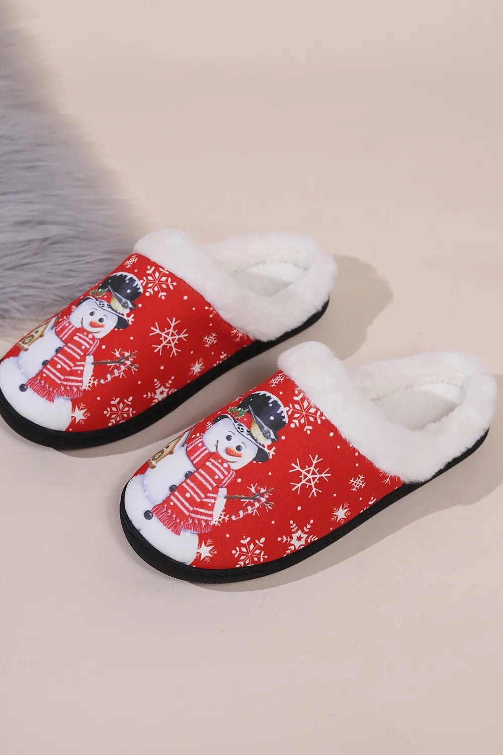 Snowman Round Toe Faux Fur Slippers - The LW Shop