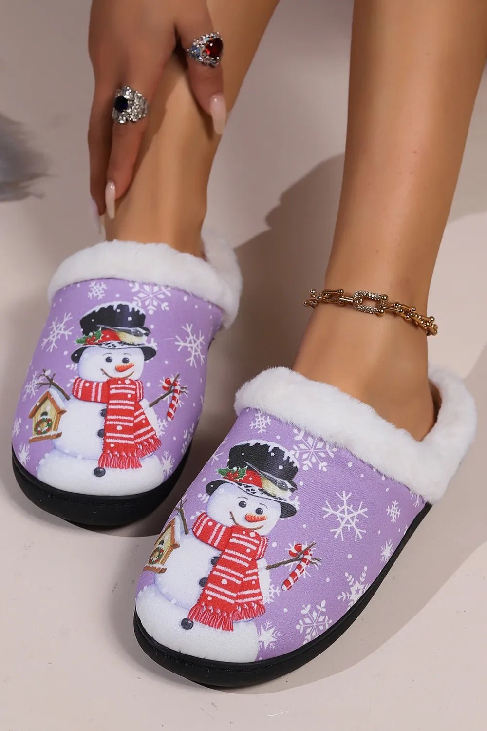 Snowman Round Toe Faux Fur Slippers - The LW Shop