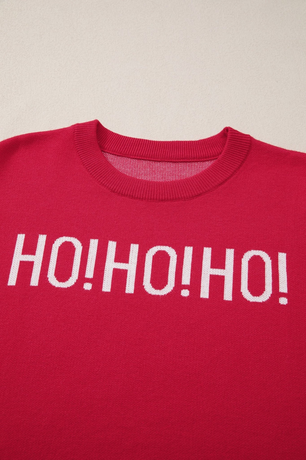 Fiery Red HO HO HO MERRY CHRISTMAS Drop Shoulder Loose Sweater - The LW Shop
